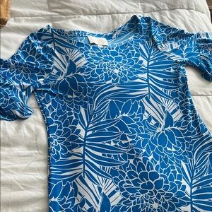 Pappagallo Blue and White Floral Midi Dress